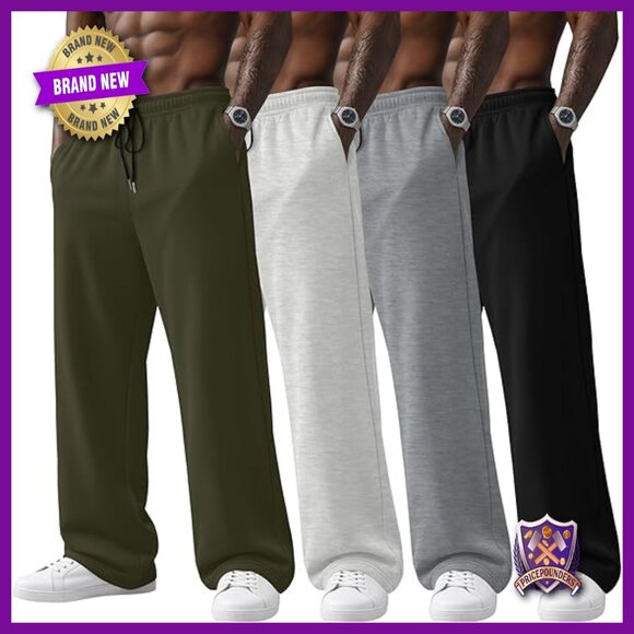 4 Pack Men's Sweatpants Drawstring Joggers Athletic Lounge Pants Pockets